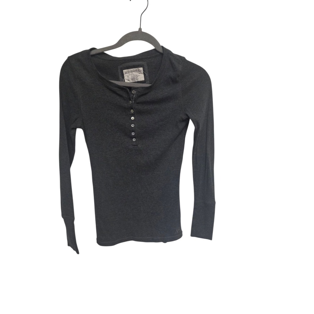 Y2K Bella Swan Aeropostale Womens Dark Gray Ribbed Henley Long Sleeve‎ Stretch M